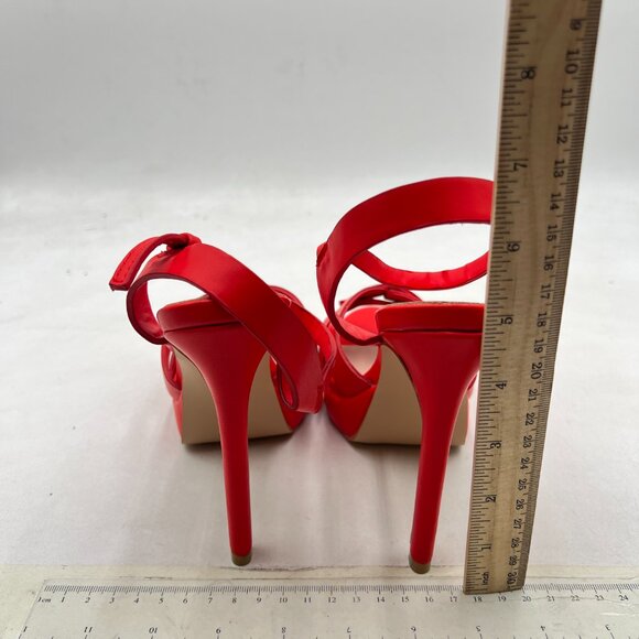 FSJ Red High Heel Strappy Sandals Open Toe Ankle Strap Platform Shoes - Picture 5 of 8
